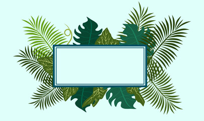 Soft Earth Tone Vectors Abstract Design Leaves, Flowers, Geometric Shapes on Green Background,tropical horizontal border frame. Vector illustration with beautiful amazon rainforest tropic plants.  © M MUSHTHOFA MAHFUD