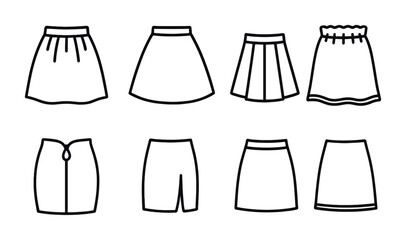 Collection of skirt and short outlines for fashion design projects