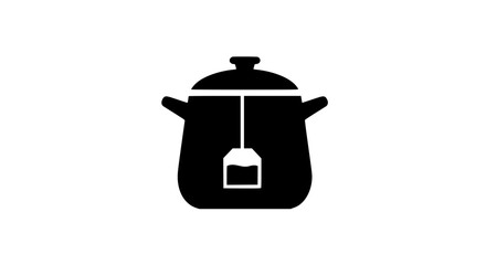 Cooking pot with teabag black and white icon