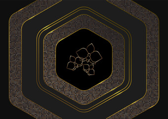 Golden line of orchid in hexagon and gold dots background.