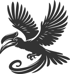 Forest bird vector drawing of a hornbill silhouette