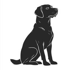 Fototapeta premium Black and white silhouette illustration of a labrador retriever dog sitting and gazing upwards.