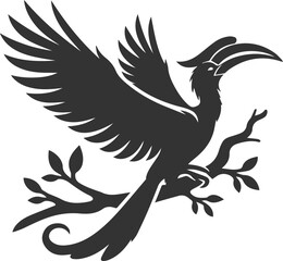 Forest bird vector drawing of a hornbill silhouette