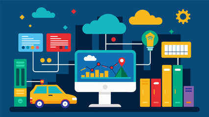 A cognitive computer analyzing transportation data to optimize traffic patterns and reduce congestion.. Vector illustration