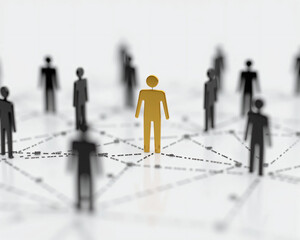 Colorful Human Figures Connected by Dotted Lines on a White Background, Representing Social Networking, Teamwork, Leadership, Diversity, and Community Structure in a Digital Concept