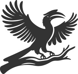 Forest bird vector drawing of a hornbill silhouette © MostAklima