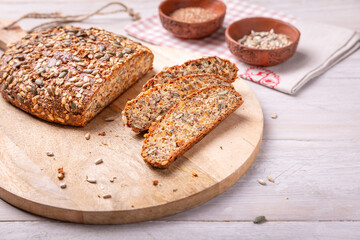 Protein bread, paleo bread with nuts, seeds, gluten free