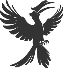 Forest bird vector drawing of a hornbill silhouette