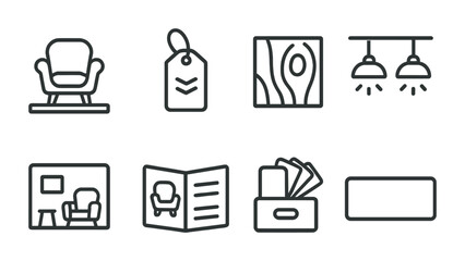 Home decor and furniture icon set for interior design projects
