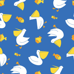 Vector Seamless Pattern of Pelican Animal Fish Background for Fashion Wrapping Print Fabric Surface