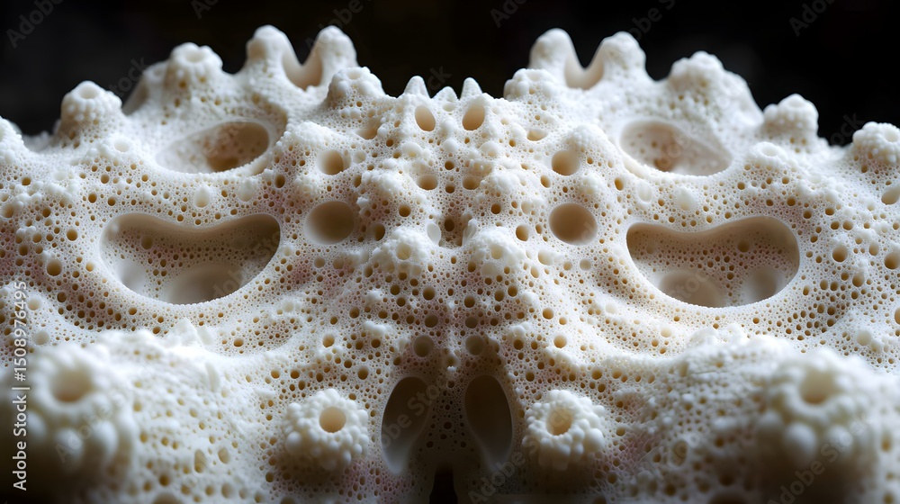 Poster delicate texture of a porous, organic structure with a natural white color. a detailed macro image s