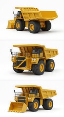 Three-view illustration of a large yellow mining truck