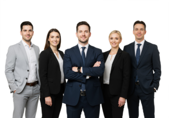 Confident Business Team of Five people Isolated on a Transparent Background, PNG format