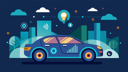 A futuristic concept car boasts advanced artificial intelligence and predictive analytics using data to anticipate and adapt to varying road conditions for a smooth and safe ride.. Vector illustration