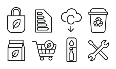 Eco-friendly icons set for sustainable living and recycling design