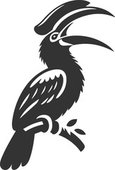 Forest bird vector drawing of a hornbill silhouette