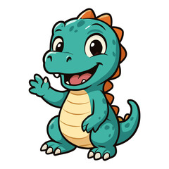 cute cartoon dinosaur mascot cartoon smiling and waving hand