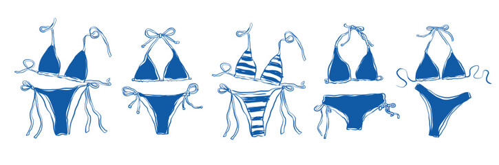 Collection sketch bikini silhouette vector. Hand drawn bikini clip art vector. Coastal doodle vector