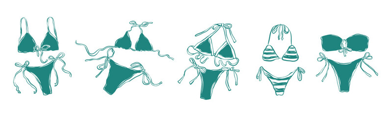 Hand drawn bikini line art vector, silhouette bikini collection © NaganLeee
