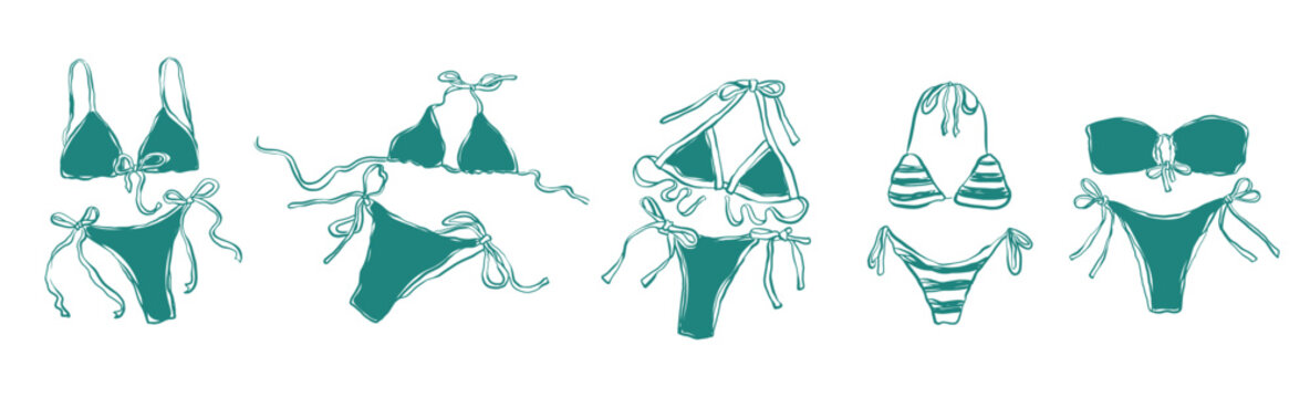 Hand drawn bikini line art vector, silhouette bikini collection