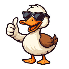 Cartoon duck gives a thumbs up wearing cool sunglasses