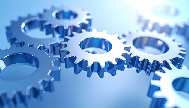 Interlocking Gears On Light Blue Background