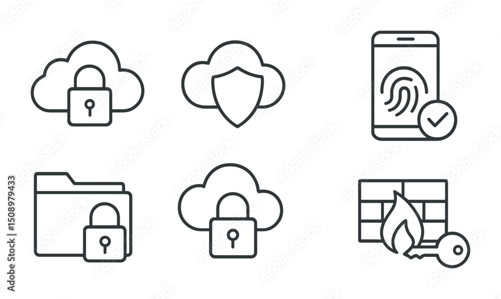 Poster cybersecurity icons for data protection and cloud security design