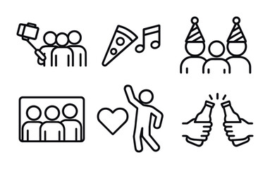 Fototapeta premium Party celebration icons with friends, pizza, and music for event design