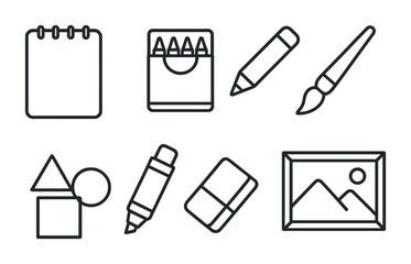 Artistic tools and stationery icons for creative projects and design