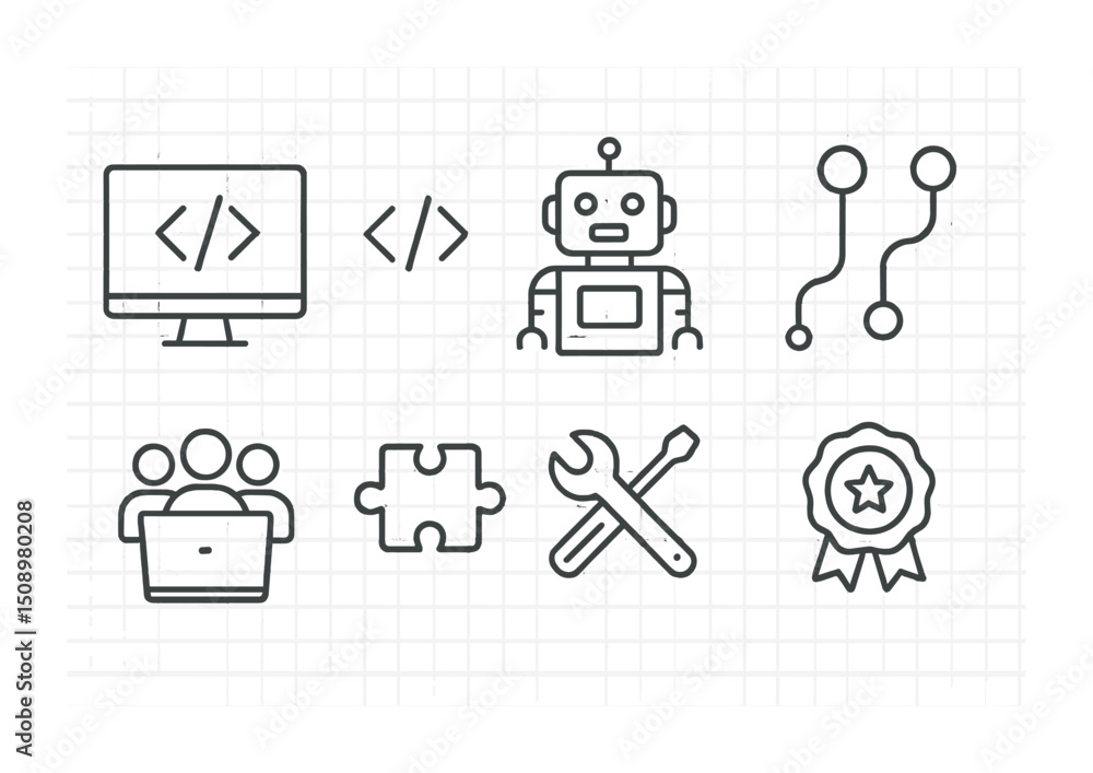 Poster technology and innovation icons for web design and development projects