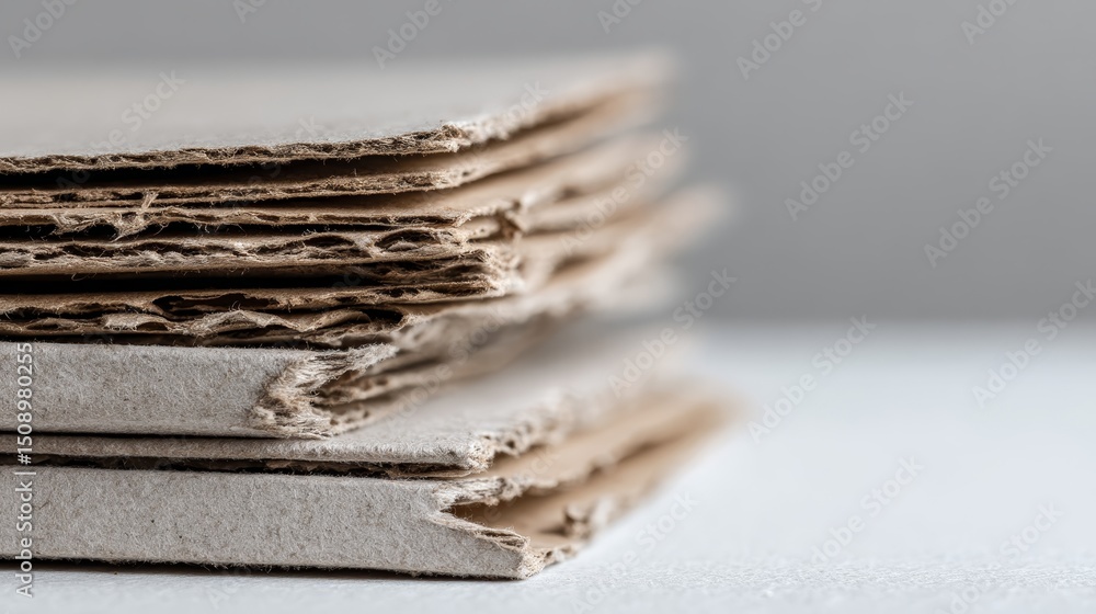 Poster closeup of ripped cardboard pieces with jagged edges on neutral background for textured design mocku