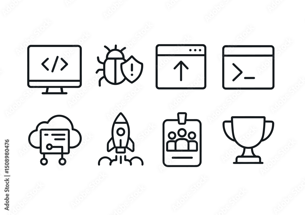 Poster technology and security icons for web development designs