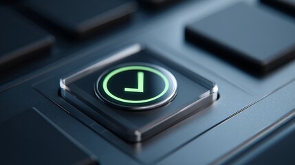 Futuristic fingerprint scanner glowing green with checkmark on dark blue digital background representing secure access and verification