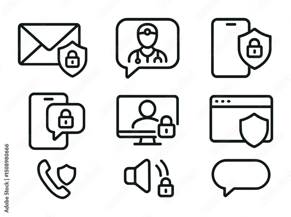Poster secure communication and privacy icons for digital applications
