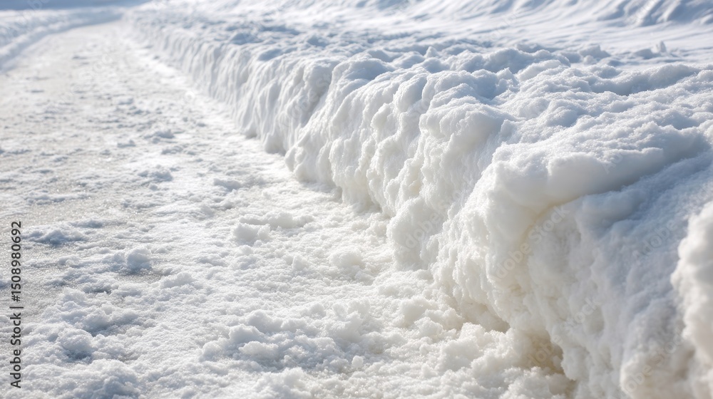Poster Closeup of textured snow pile on neutral background with soft lighting highlighting individual snowflake detail