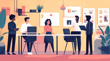 A process illustration of onboarding a new employee in a diverse and inclusive work environment.