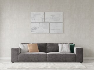 Mock up of an original living room with a stylish comfortable sofa and an exquisite fashionable background, 3d rendering.