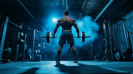 A professional weightlifter preparing for a clean and jerk, muscles defined under intense lighting in a gym. --ar 16:9 --v 6.1 Job ID: bb8b4a6b-3135-48de-9726-2ac1be528ed7