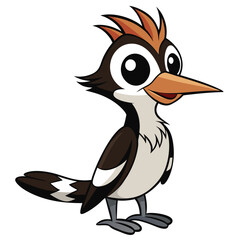 Cartoon hoopoe bird with orange crest stands cheerfully, creating an adorable animal character © Dipta