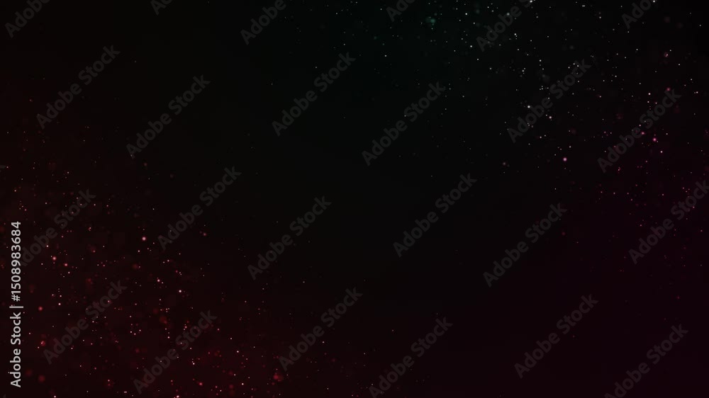 Poster a dark background with a gradient of deep red and green hues, speckled with delicate, star-like part