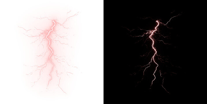 Dramatic lightning strike and thunder overlay with electric storm energy. Powerful weather effect ideal for dramatic nature scenes and designs. Isolated PNG background.	