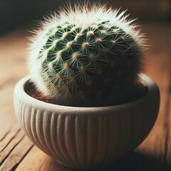 Fluffy Cactus in a Modern Pot A Close-Up Photograph