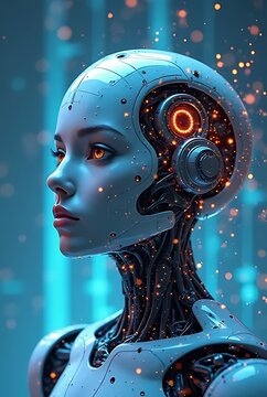 Futuristic female robot ai cyborg artificial intelligence