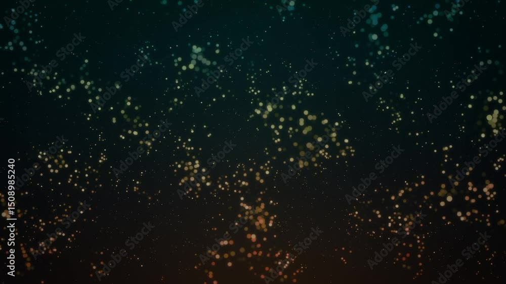 Poster golden particle clusters on a deep green background