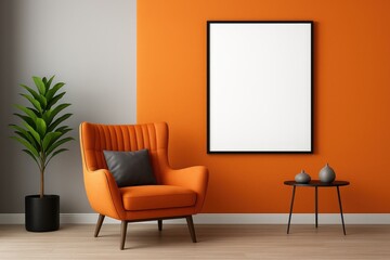 Modern orange armchair living room interior design mockup