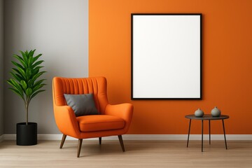 Modern orange living room interior design mockup