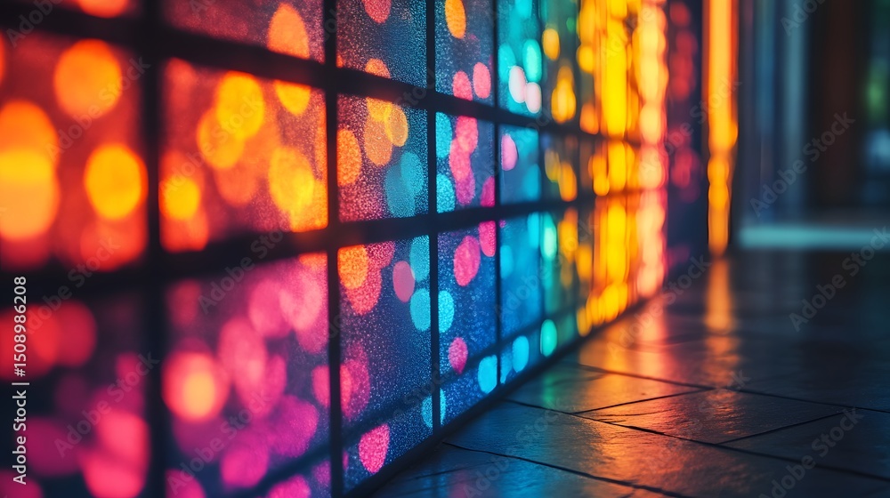 Poster an abstract background with vibrant, glowing orbs that transition across a spectrum of colors. a mes