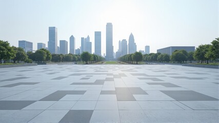 Cityscape with Modern Skyscrapers and Open Plaza
