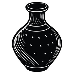 Elegant Black and White Illustration of a Vintage Clay Pot