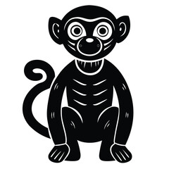 Stylized Black and White Monkey Illustration Simple Cartoon Primate Design